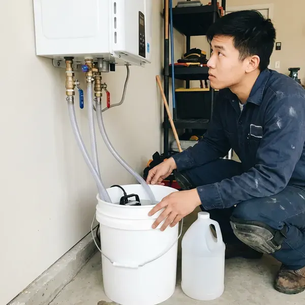 JKR Plumbing technician providing tankless water heater maintenance in Philadelphia, PA
